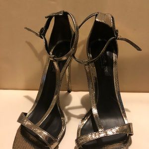 Rachel Zoe gold strappy stilettos